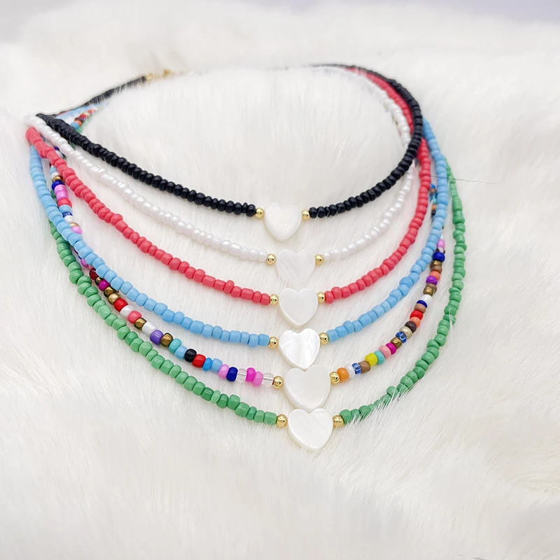 Newest Heart Shell Women Necklace For Holiday Beach Girl Choker Necklace Wholesale Jewelry Seed Beads Strand Neck Jewelry