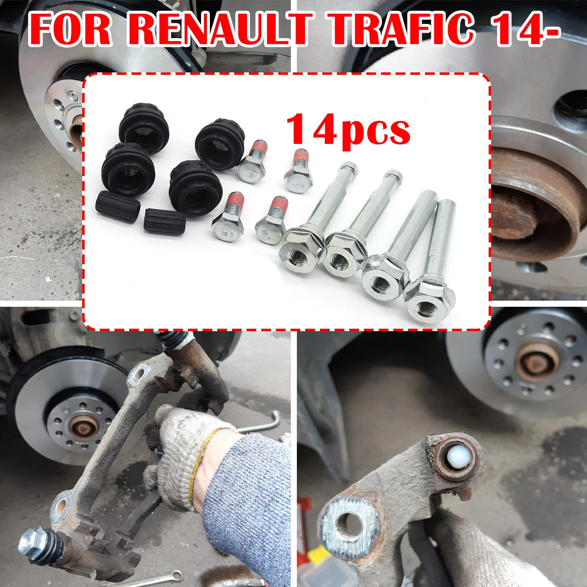

14pcs FOR RENAULT TRAFIC 2014 2015 2016 -Brake Caliper Cylinder Slider Guide Pin For Disc Housing Bolts Bushing Boot Seal Kit