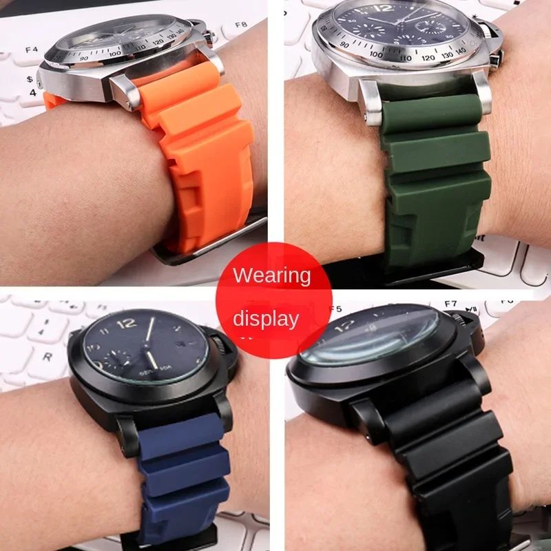 22mm 24mm Black Blue Orange Armygreen Watch band Silicone Rubber Watchband fit For Panerai PAM111 PAM441 PAM386 Series Strap