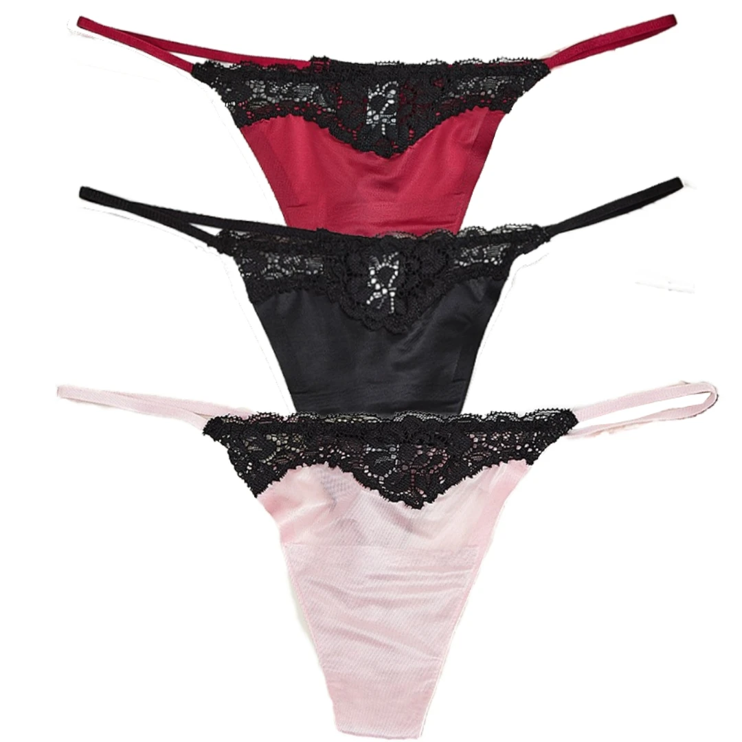 Desire Ultra-thin Quick-drying Traceless THong Ice Silk Invisible 3 PCS Lace Thin Belt Pure Women's Underwear