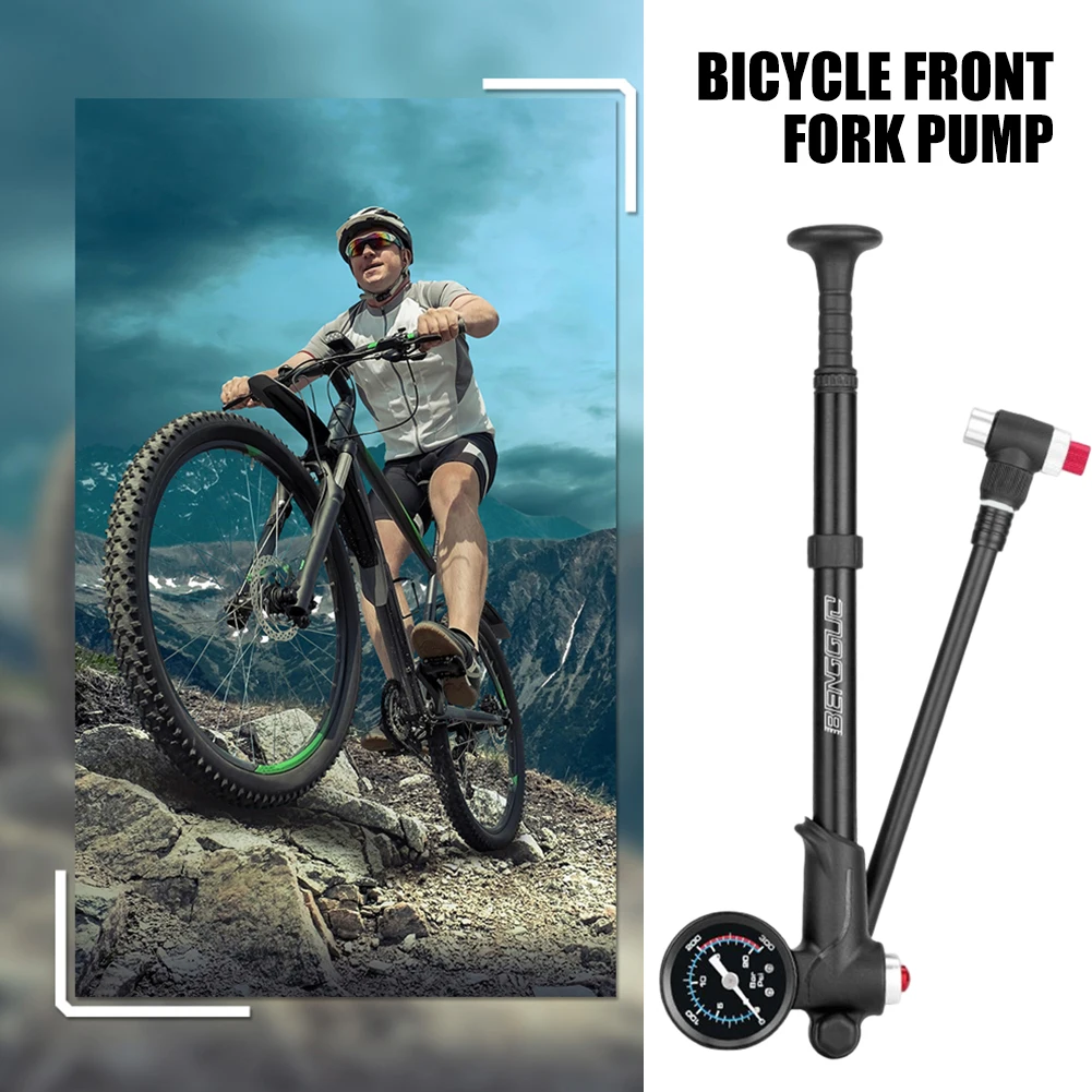 300PSI High-pressure MTB Bicycle Pump with Gauge Bike Manual Air Inflator 360 Degree Rotary Hose with Fork Rear Suspension Tire