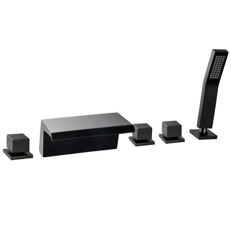 

Bath faucet waterfall full copper cylinder side table four-piece set hot and cold water bathroom shower faucet shower set