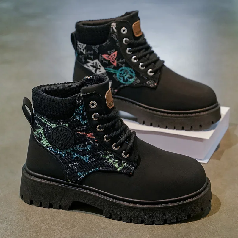 Męskie buty całoroczne klasyczne z szeroką cholewką, codzienne, z miękką podeszwą, antypoślizgowe, oddychające, wysokie, outdoorowe, wygodne buty robocze męskie.