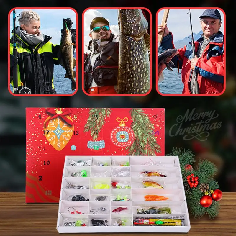 Fishing Advent Countdown Calendar Count Down To Christmas 24 Grids Fishing Lures Freshwater And Saltwater Fishing Equipment For