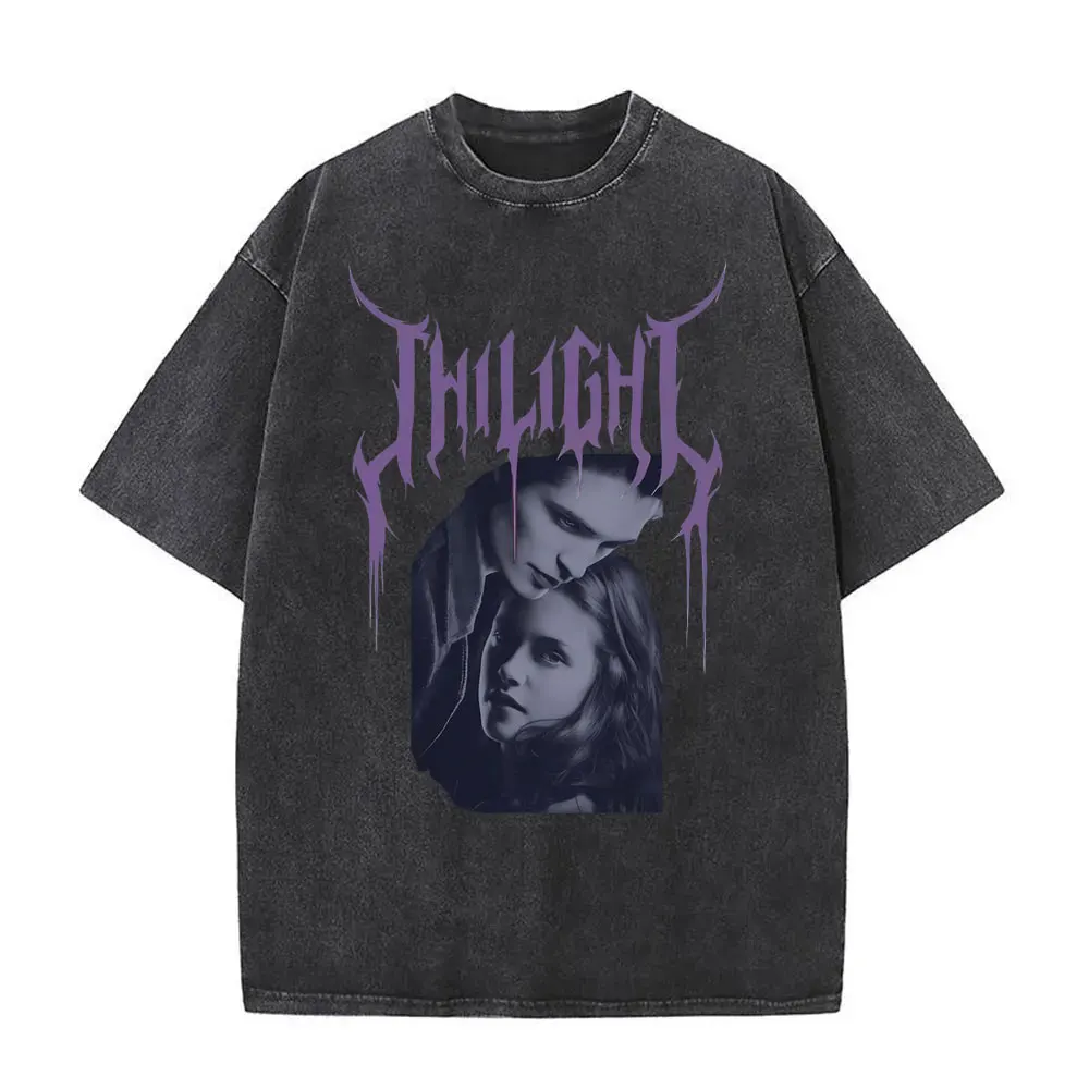 Twilight in Concert Washed T-Shirts Bella und Edward Cullen T-Shirt Robert Pattinson T-Shirts Männer Frauen Vintage Übergroßes T-Shirt