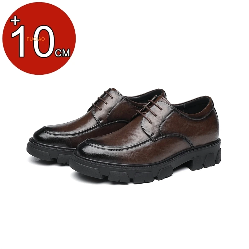 

Men Elevator Shoes 8CM/10CM Invisible Height Increase Genuine Leather Thick Sole Breathable Formal Wedding Shoes Casual Business