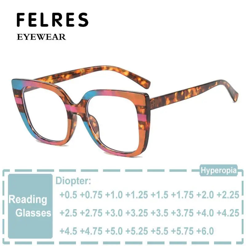 Fashion Luxury Brand Big Frame Rainbow Oversized Square Reading Glasses Frame Women Prescription Glasses Presbyopia Eyeglasses