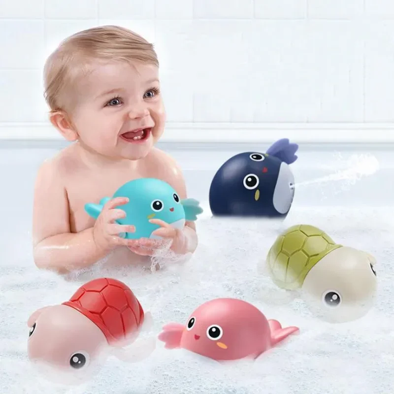 1PCS Baby Bath Toys Cute Cartoon Tortoise Whale Animal Toddler Water Toy Infant Swim Chain Clockwork Summer Time Kids Toy