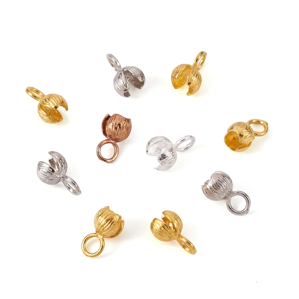 10pcs Brass Clamshell Knot Covers Bead Tips Fitting Ball Chain Calotte Ends Crimps Beads Connector for Jewelry Making Supplies