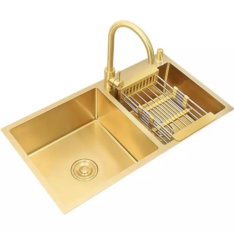 

hot sale double bowl Gold Kitchen Sink 304 Stainless Steel Handmade undermount Farmhouse two bowls Kitchen Sinks price