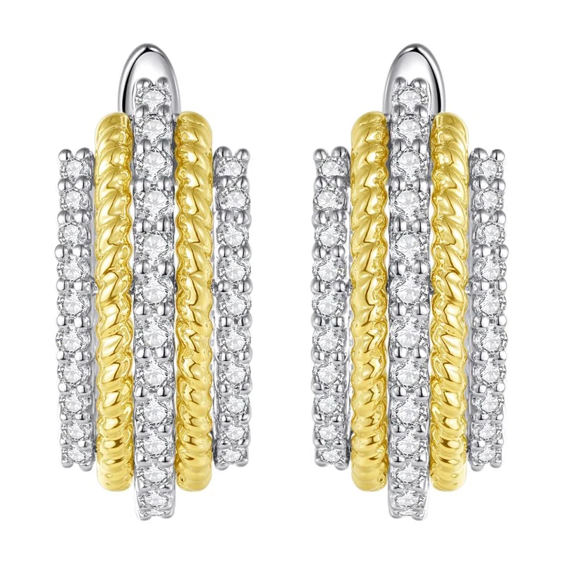 Huitan Luxury Two Tone Hoop Earrings with Sparkling Cubic Zirconia Modern Fashion Design Female Wedding Party Trend Jewelry 2026