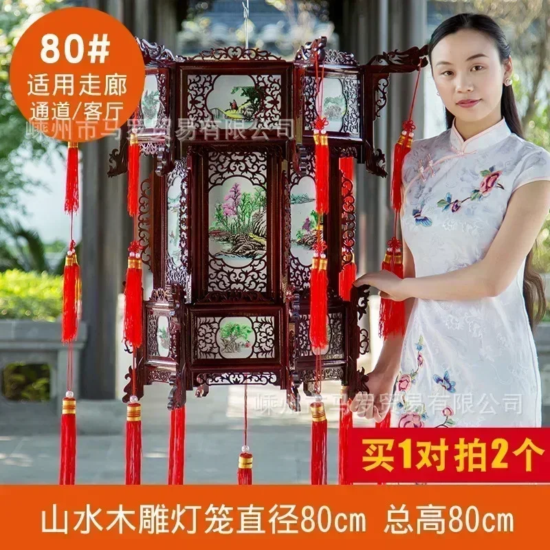 Chinese lantaarn gesneden houten paleislantaarn zeshoekig rood housewarming buiten antieke decoracion Chinese nieuwjaarsdecoraties
