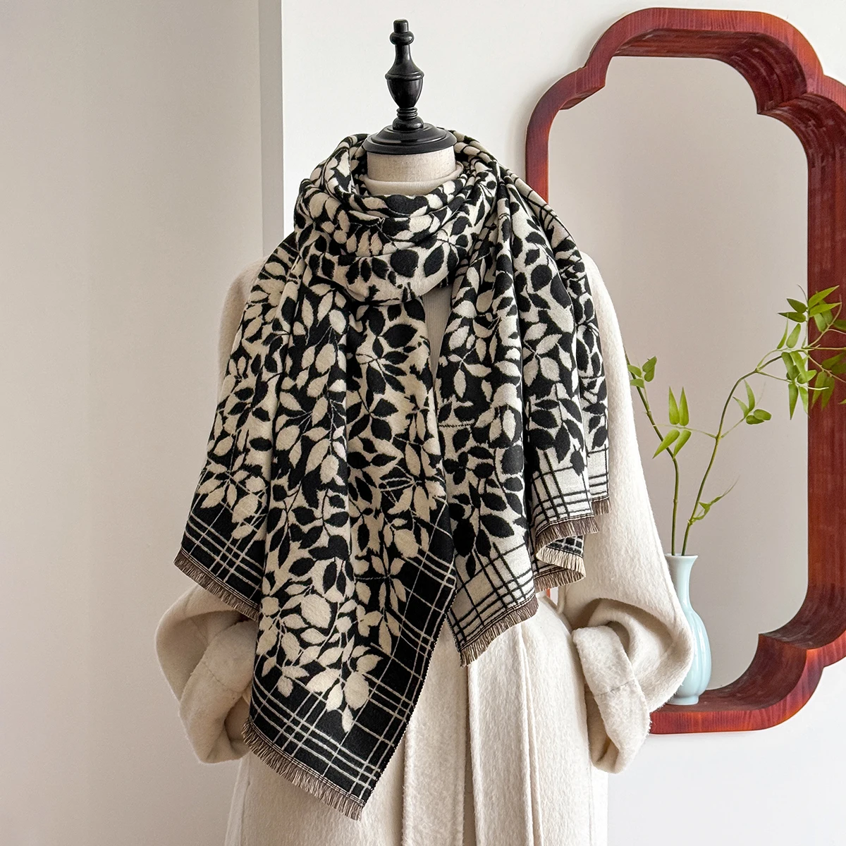 

Элегантный женский жаккардовый шарф из пашмины с имитацией кашемира, зимний толстый теплый двусторонний платок, холодостойкий ветрозащитный шарф-одеяло