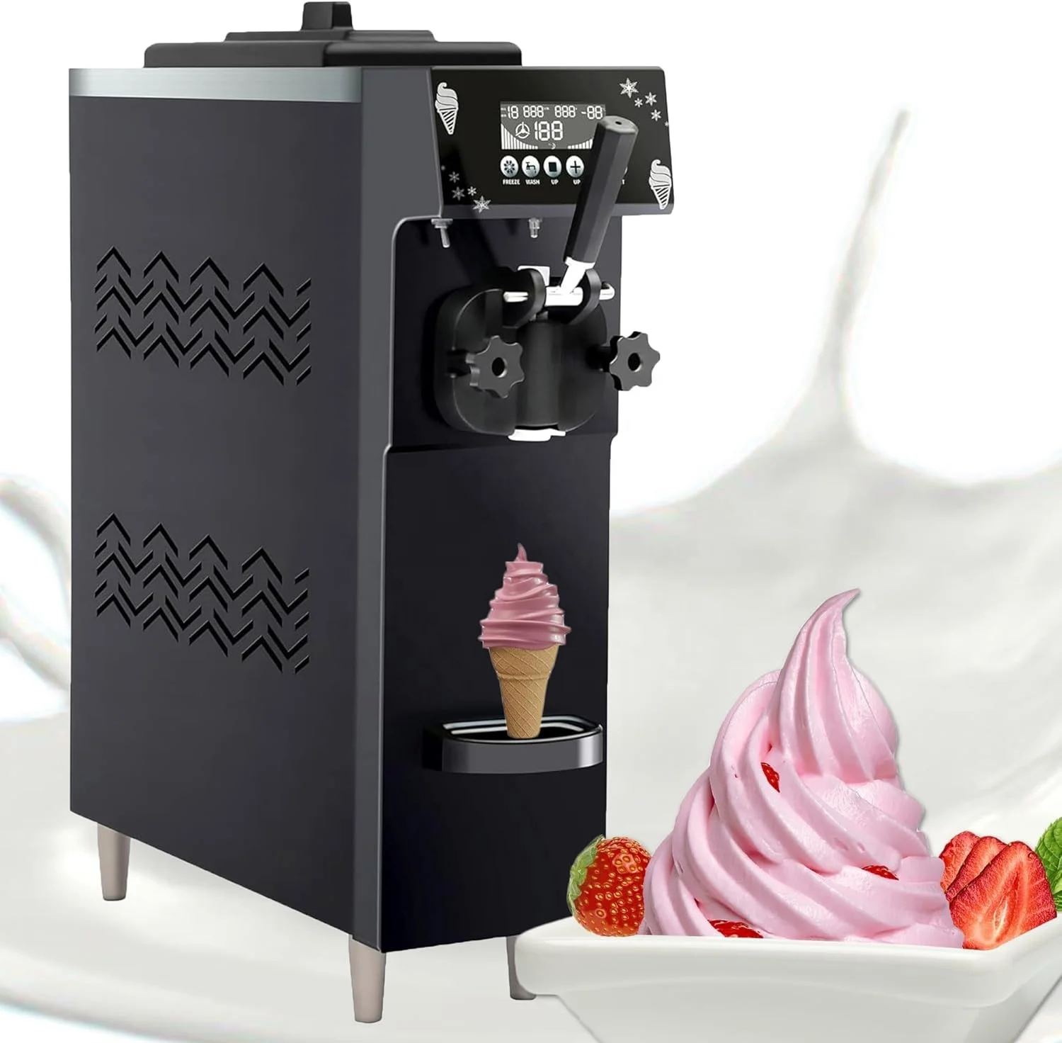 

900W Soft Ice Cream Maker Machine Single Flavor Frozen Yogurt Machine Auto Clean For Restaurant Snack Bar