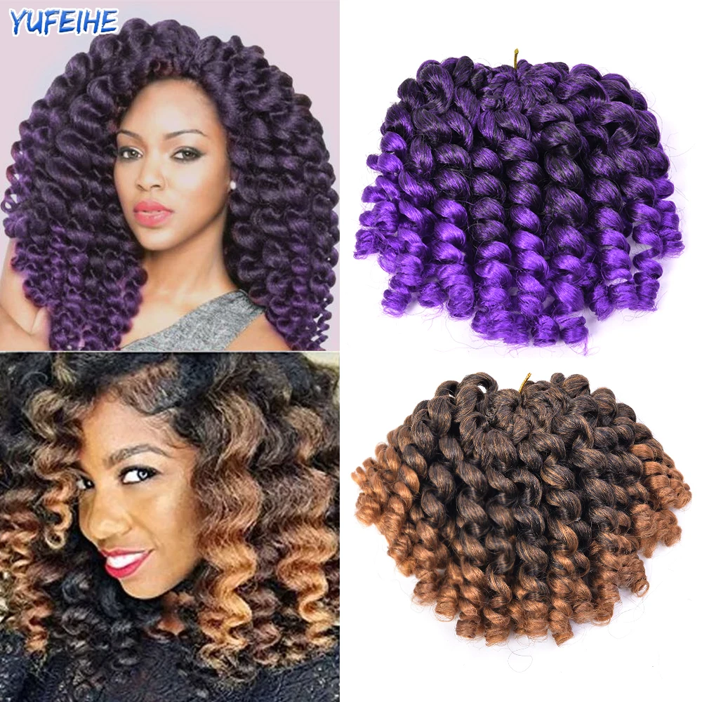 Capelli all'uncinetto capelli sintetici ricci corti bacchetta di rimbalzo giamaicano Curl Hook intrecciatura estensioni dei capelli 8 pollici 20 radici Ombre rosa viola