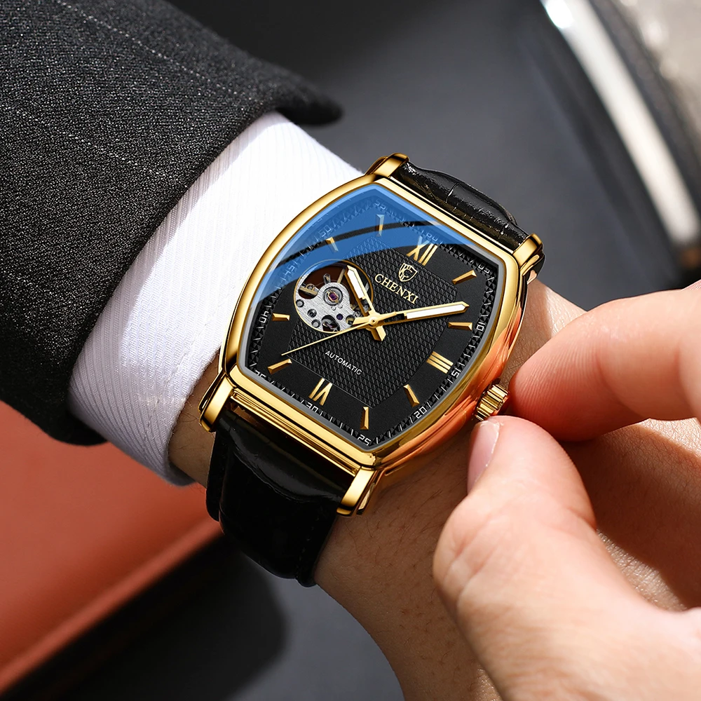 High-end Luxury Man Watch Automatic Mechanical Watches for Men Business Fashion Leather Belt Golden Wristwatch Waterproof Clock