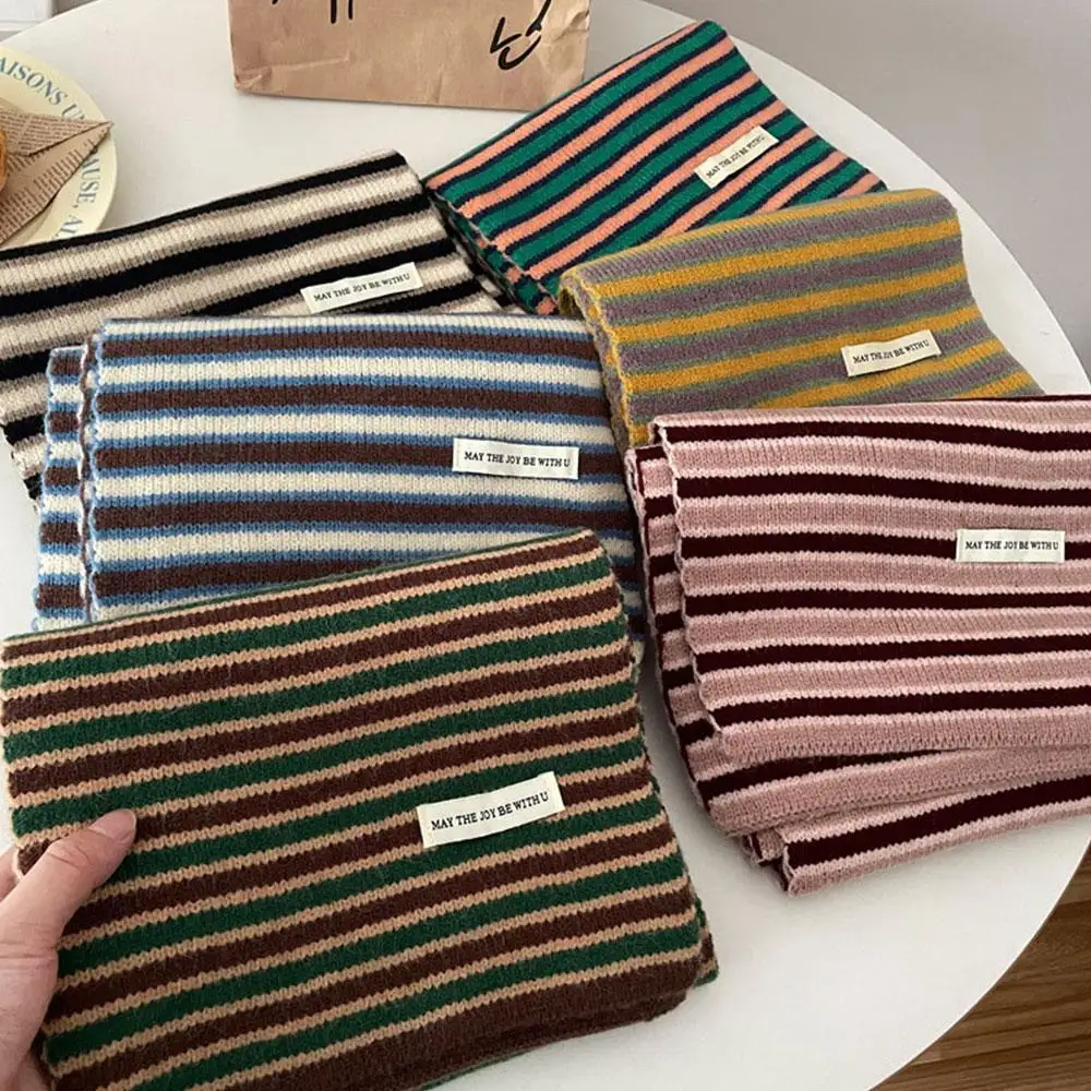 

Polyester Cashmere Imitation Stripe Unisex Couple Cold-proof Shawl Thickened Woolen Knit Windproof Neck Warmer Soft Scarves