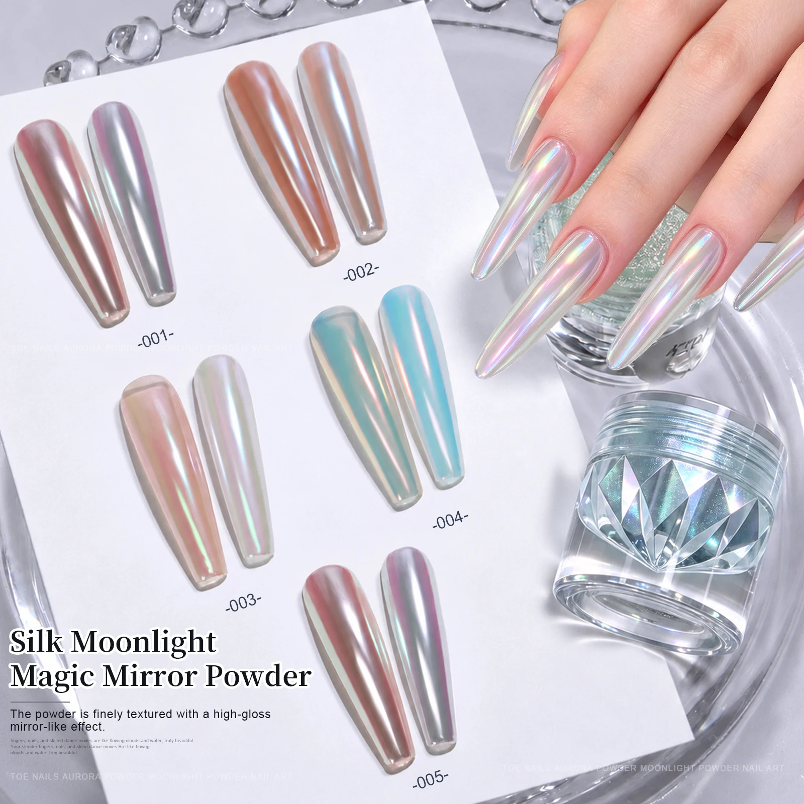 Moonlight Aurora Silk Nail Powder Magic Mirror Effect Chrome Rubbing Dust Iridescent Pigment Rubbing Glitter Nail Art Dec