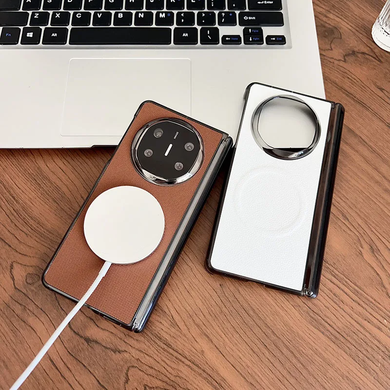 

Чехол для HUAWEI Mate X6 X5 X3, двойной ось, магнитный притяжение, петля с узором личи, противоударный чехол для мобильного телефона