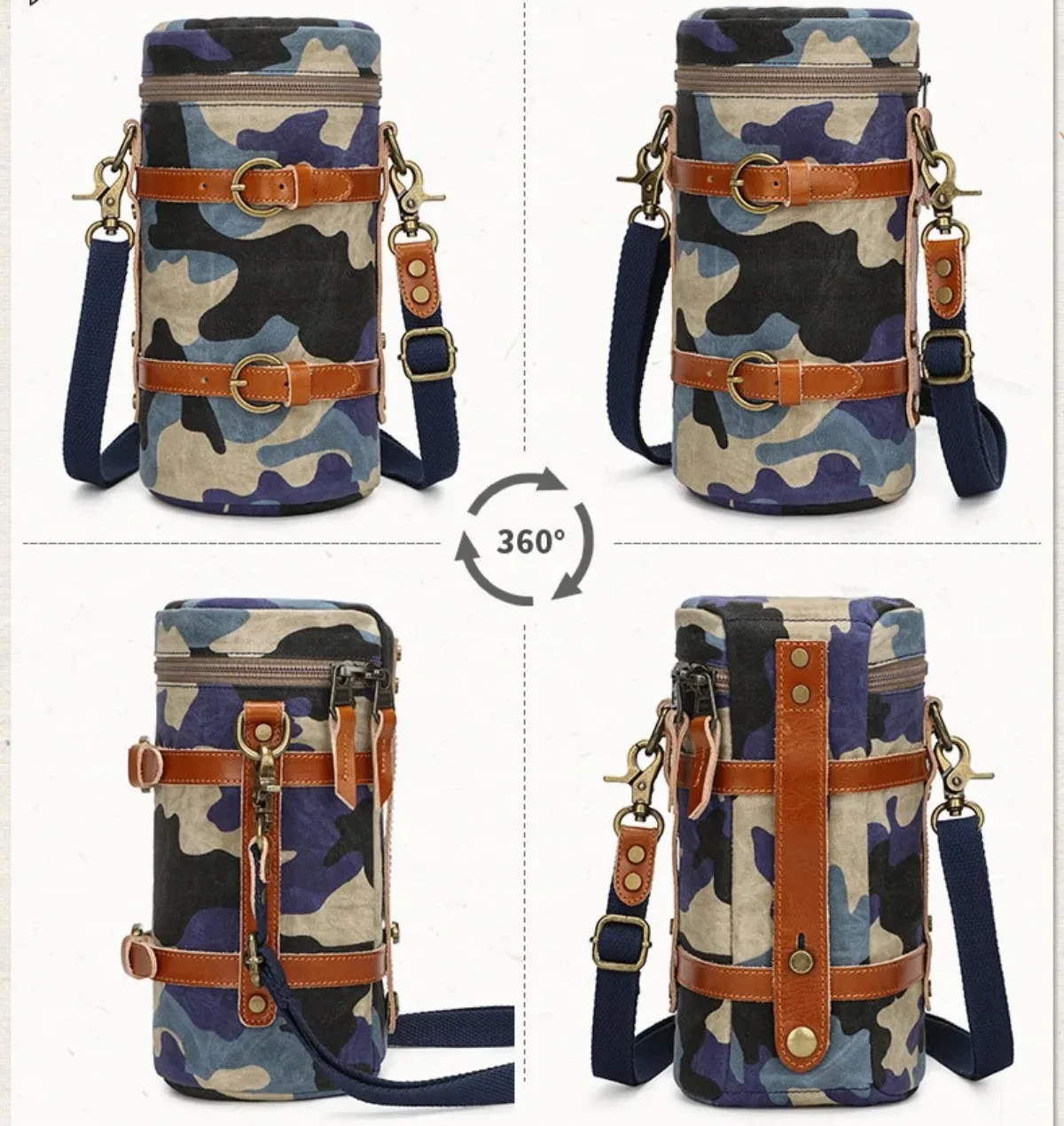 Waterproof Canvas Camo Camera Lens Bag Case Pouch Protect Cover Insert Fit Canon Nikon 18-135mm 24-105mm 70-200mm