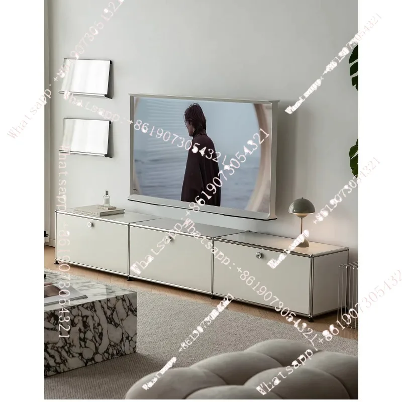 

Modular TV cabinet living room small household Bauhaus stainless steel floor-to-ceiling storage cabinet TV cabinet