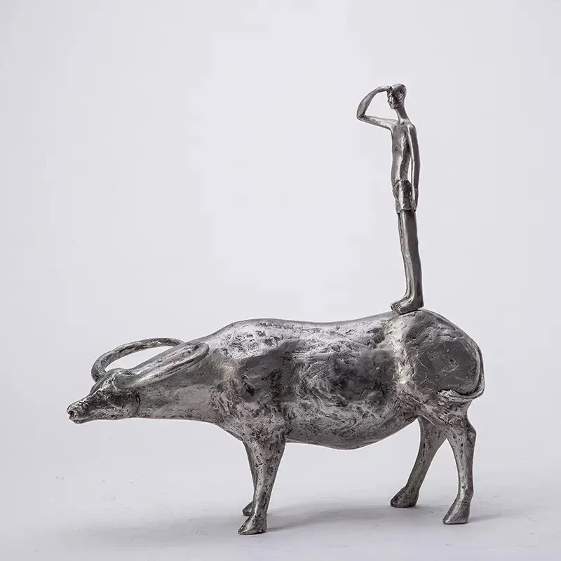 Abstract Art Resin Sculpture Crafts, Water Buffalo Statues, Wrangler, Office Desktop Decoration Statues, Living Room Decoration