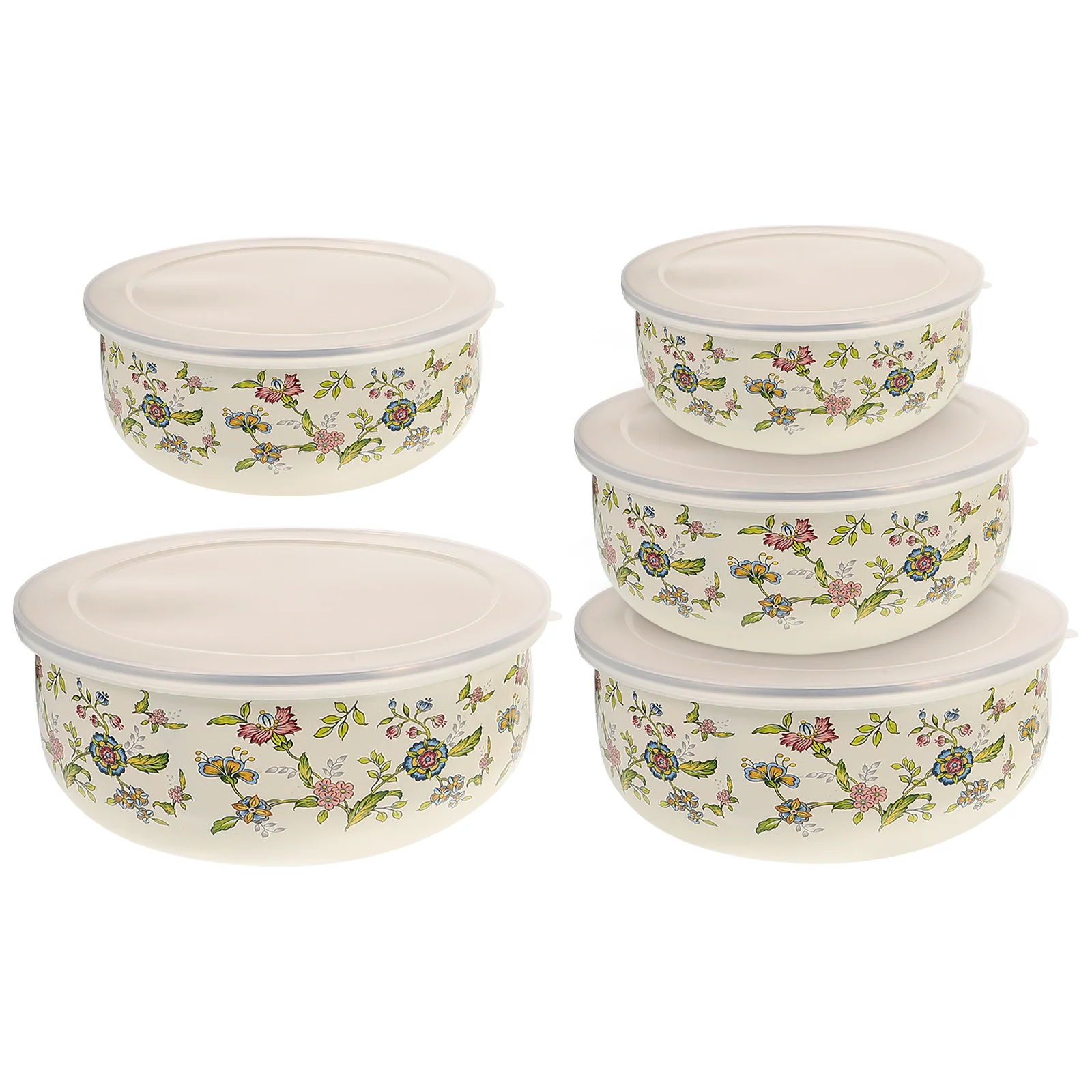 5pcs Enamel Bowls Fresh Keeping Bowls Food Bowls Salad Bowls Fruit Bowls with Lid salad bowl with lid