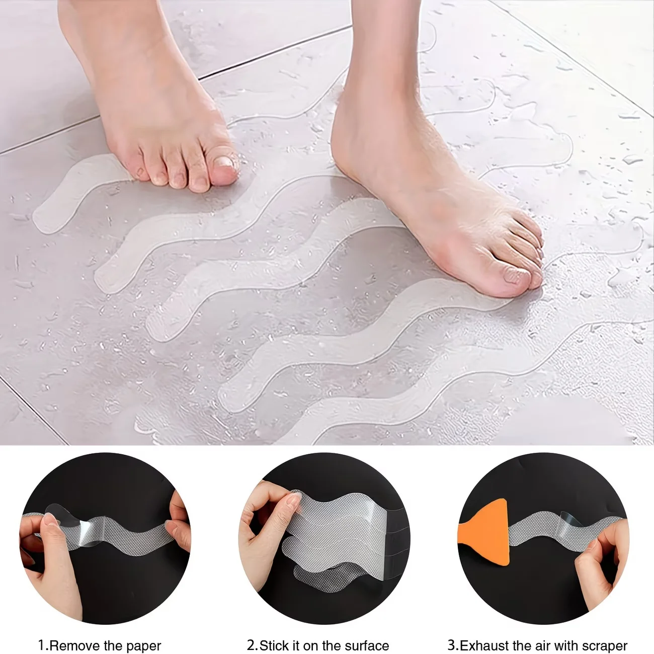 6/12/24Pcs 2x20cm S Shaped Self-Adhesive Anti Slip Strips Strips Shower Stickers Non Slip Tape For Bathtub Stairs Floor view 3