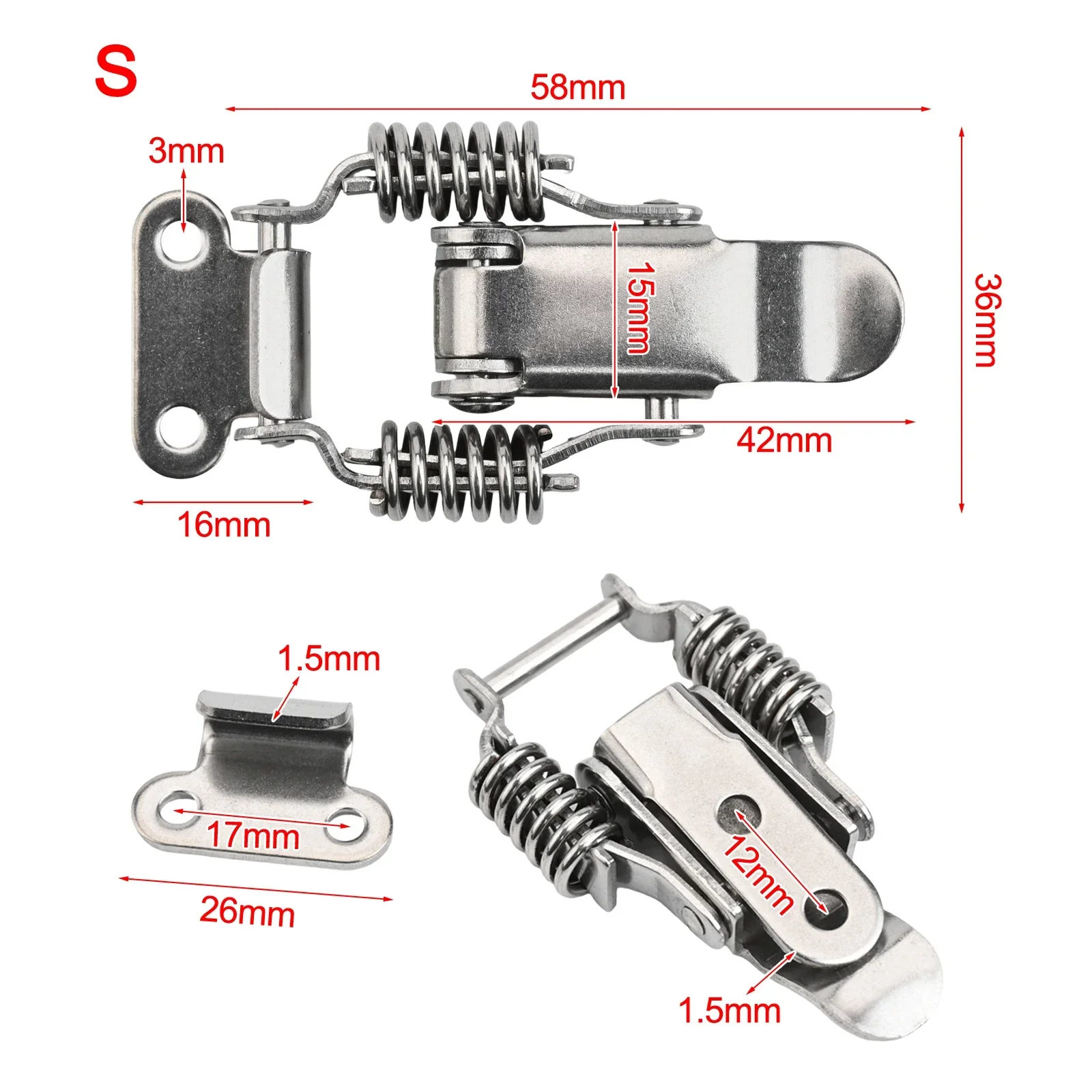 4PCS Double Spring Buckles S/L Double Spring Loaded Suitcase Chest Tool Box Locking Hardware Toggle Latch Hasp Buckle