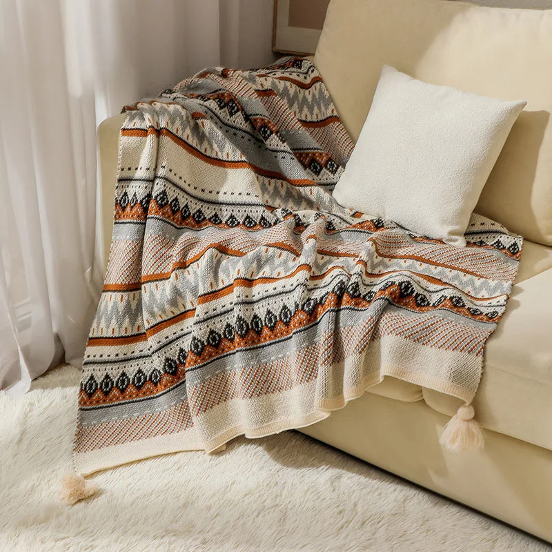 Bohemian Bed Blanket Acrylic Nordic Knitted Sofa Throw Blanket Travel Plane Plaid Bedspread Office Thread Blanket Sofa Cover
