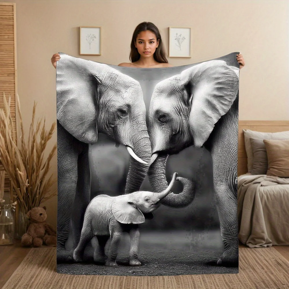 

1pc Elephant Family Love Flannel Throw Blanket - Black & White Elephant Herd Print (s & Elephants) - Soft Cozy All-Season Lightw