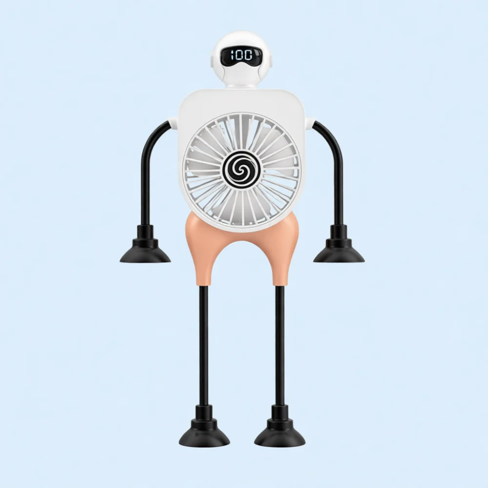 Mini Robot Desktop Fan Rechargeable Portable Cooling Cooler Suction Cup Wall Hung Quiet Air Circulator For Home Office School