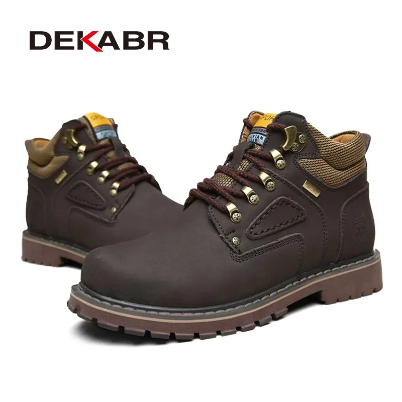 DEKABR Brand Super Warm Men\'s Winter Leather Men Waterproof Rubber Snow Boots Leisure Boots England Retro Shoes For Men Big Size