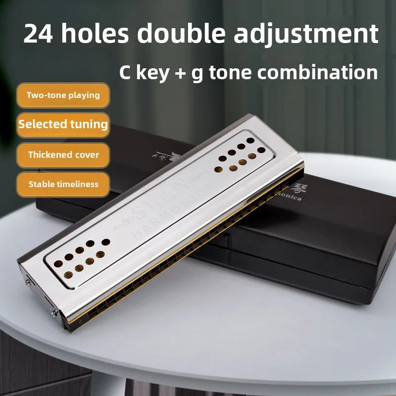 

Conveniently Portable Upgrade 24 Hole Blues Harp Professional Harmonica with Case Harmonica for Beginners Adults Kids