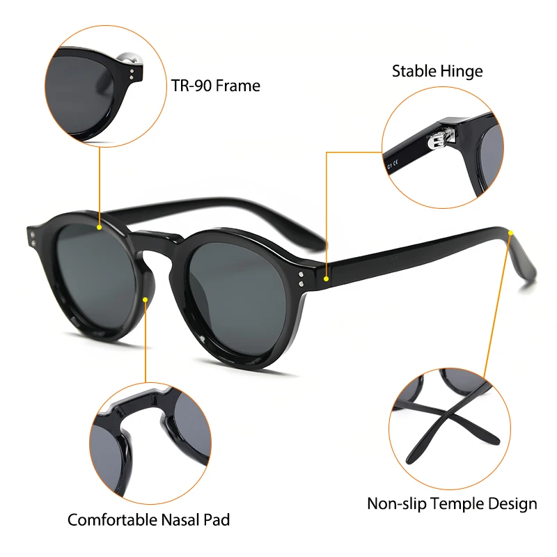 CATERSIDE Round Polarized Sunglasses Men Vintage TR90 Frame  display picture 1
