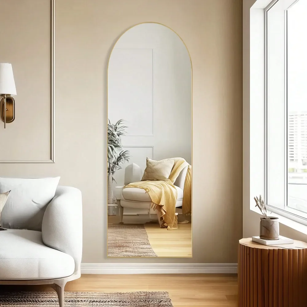 

Floor Mirror Full Length Wall Standing Leaning Or Mounted, Arched Full Body Mirror With Aluminum Alloy Frame Shatterproof Glass