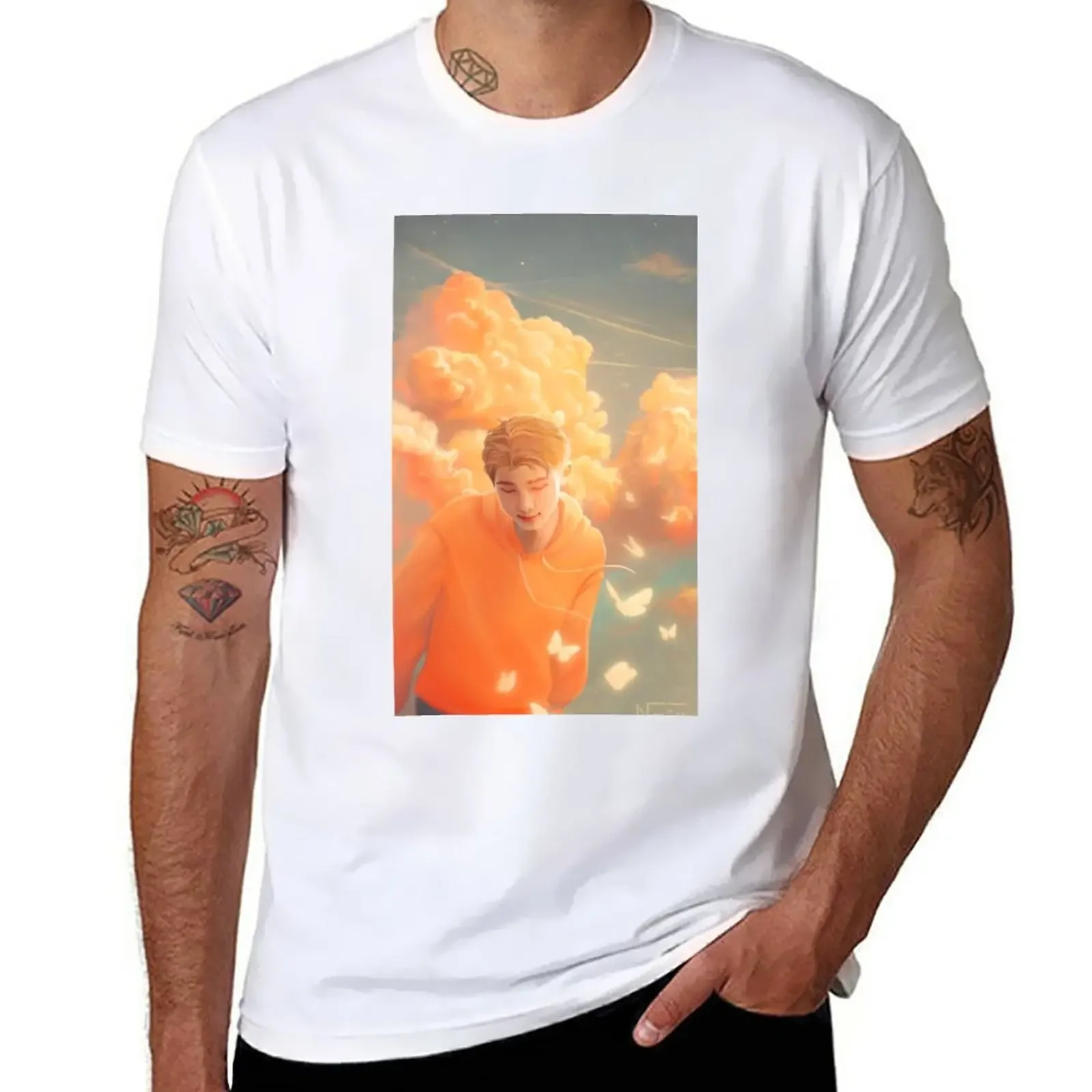 Orange Skies and Butterflies T-Shirt sweat customizeds kawaii clothes t shirts men