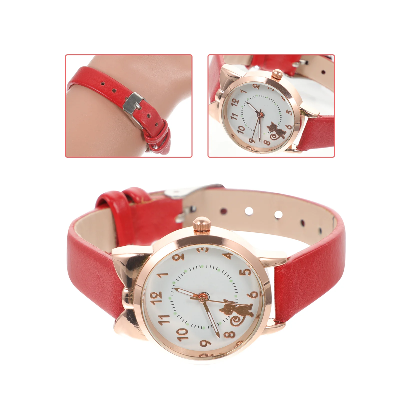 

1Pcs Night Glow Students Quartz Watch Cartoon Kitten Design Band Girls Fashion Wristwatch Precise Time