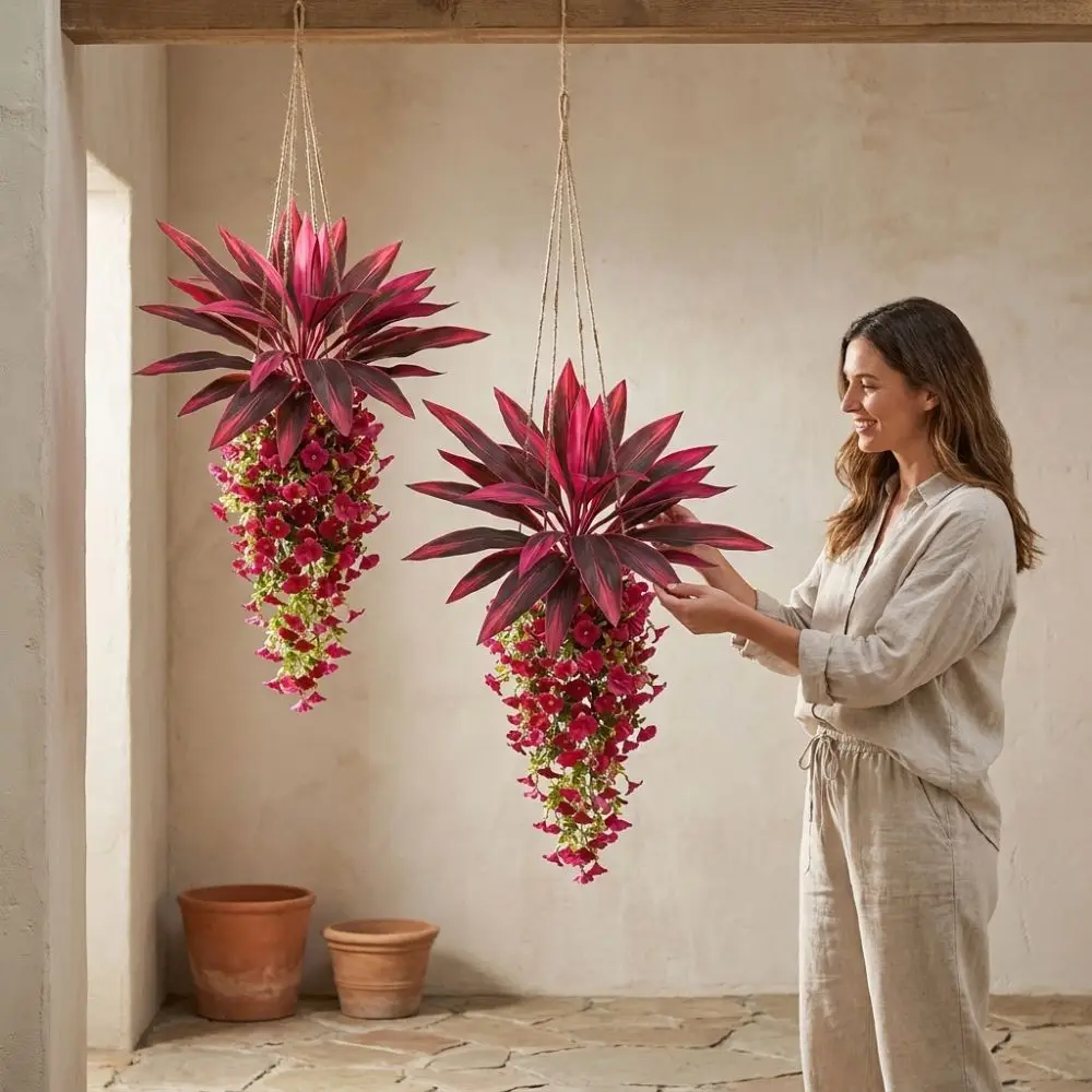UV Resistant Artificial Dracaena Morning Glory Hanging Vine Lush Leaves Real Touch Fake Trailing Petunia Floral Plant