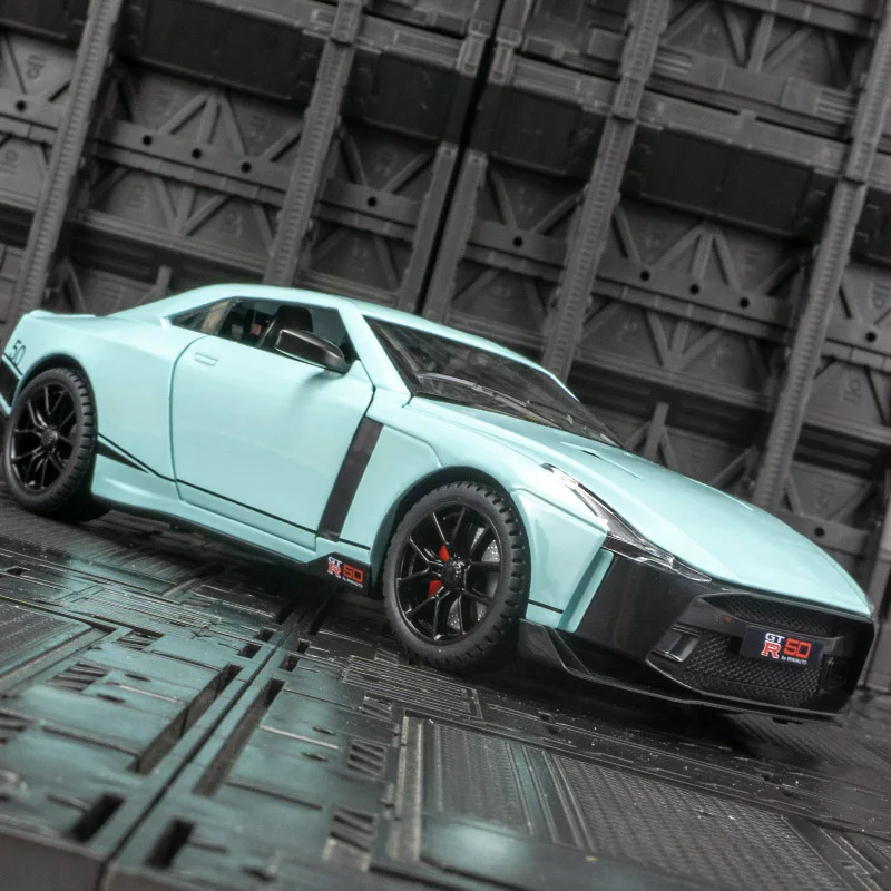 1:24 simulation Nissan GT-R50 alloy car model, doors and engine hood, trunk can be opened rich in details, finely crafted