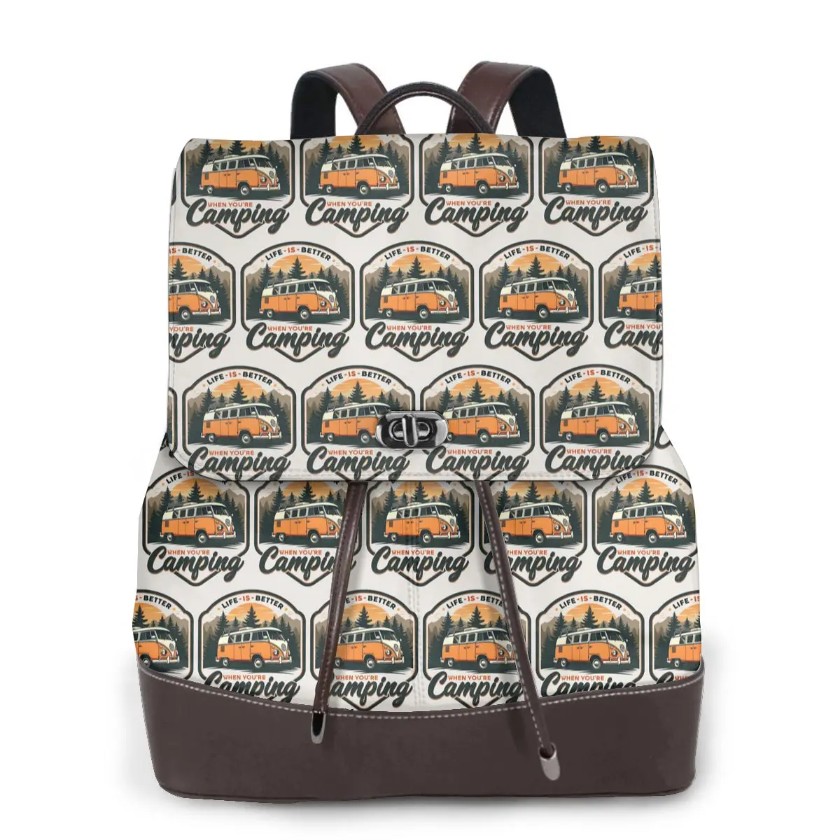 CamperVan Happy Camper Bookbag School Student Bags Hiking Travel Daypack for Women Fashion Derma Backpack