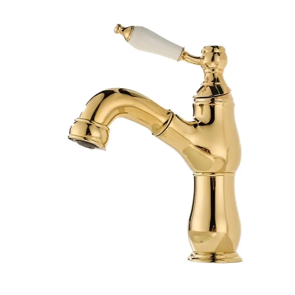 Classic Antique Brass Basin Faucet Pull Out Shower Head Home Bathroom Sink Mixer Tap Hot Cold Water Efficient Faucet