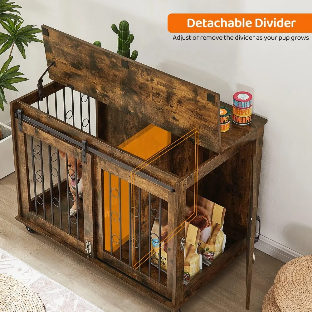 Dog Crate Furniture with Sliding Barn Door, 39