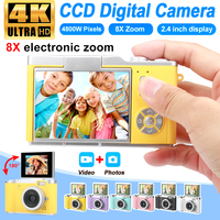 Digital Camera 4K 48MP CCD 8X Zoom Student Camera 180° Flip 2.4 inch Screen for Kid Autofocus Vlogging Portable Compact Camera