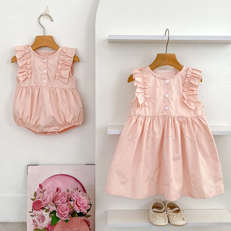Schwester Kleid Neugeborenes Baby Mädchen Geburtstag Strampler Outfits Prinzessin Party Kleider Gestickte Schleife Vestidos Sommer Kleinkind Kleidung