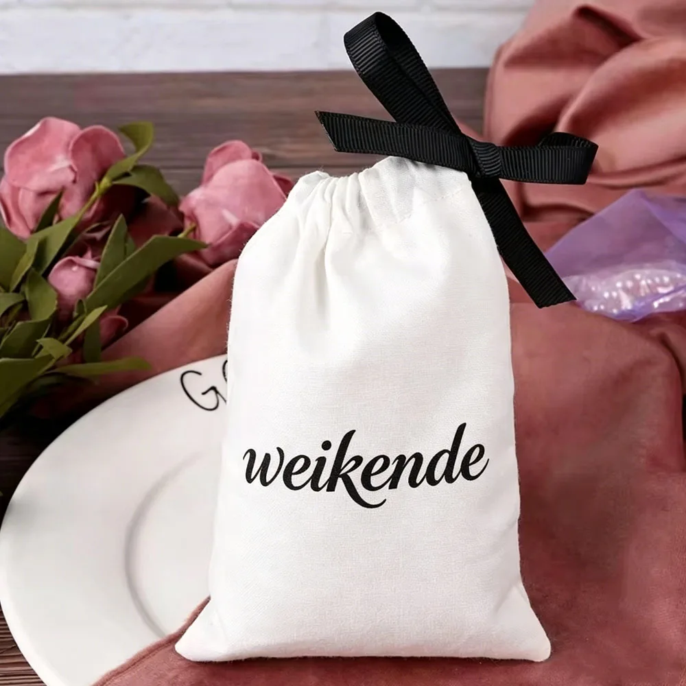 100Pcs Chic Jewelry Cotton Bag White Canvas Drawstring Personalized Logo Pouch for Wedding Favors Gift Cosmetic Tools Organizer