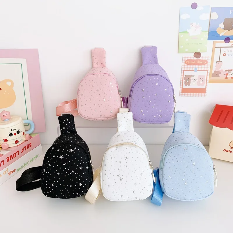 New Children Chest Bag Korean-style Sweet Star Print Chest Bag For Boy/Girl Macaron-coloured, Lightweight Crossbody Bag For Kids