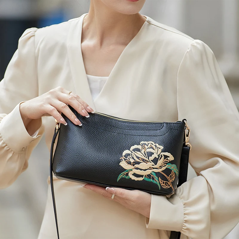 2026 New ZOOLER New Women Real Leather Crossbody Bag Handmade Women Shoulder Messenger Bag Embroidered Fashion Top Purses#YC609