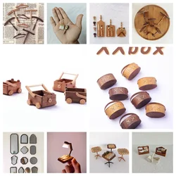 DollHouse Vintage Furniture Decoration Bjd Storage Box Bear Trailer Mini Wooden Handle Tableware Furniture Miniature Scene Model