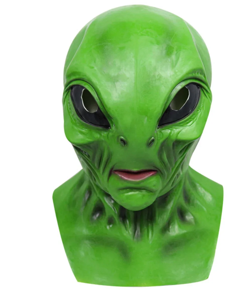 

ET Alien Latex Mask Halloween Performance Green Alien Full Face Headwear Mask Role Playing Disguise Costume Props